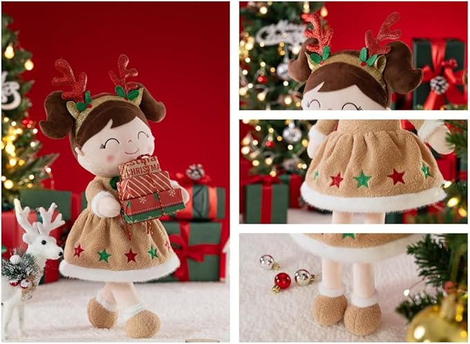 Gloveleya Christmas Reindeer Girl Doll – Soft Plush Doll with Gift Box and Card, for Girls 2-8 Ages, 16-inch