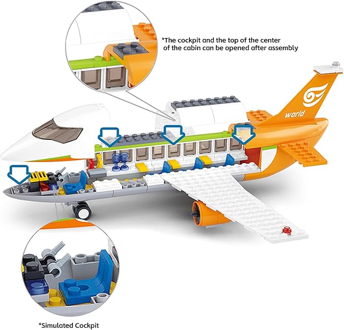 City Passenger Airplane Building Toy Set,With Airport Passenger Terminal,Radar Tower,Luggage Truck,Container Loader And 7 Figures,Aviones 747 Plane Set For Kids 6+ (Passenger Airplane 678Pcs)