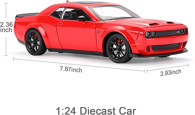 SASBSC Hellcat Toy Cars for Boys Age 3-12 1:24 Challenger Car Toys Diecast Metal Car Model with Light & Sound Collectable Muscle Cars for 3+ Year Old Kids (Red)