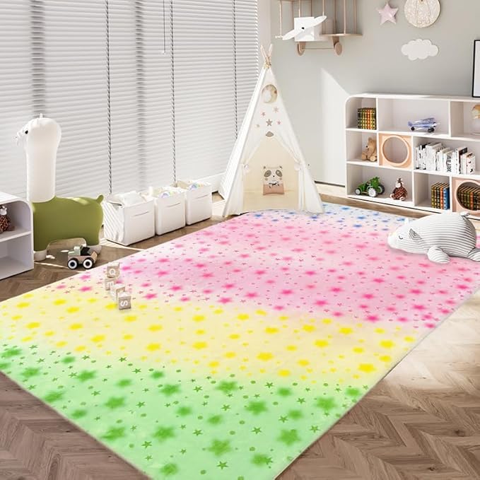 ABREEZE Kids Rug Play Mat Ultra Soft Rugs for Kids Room, 5'x6.6' Non Slip Gradient Star Children Nursery Rug Carpet for Bedroom Decor Playroom Living Room