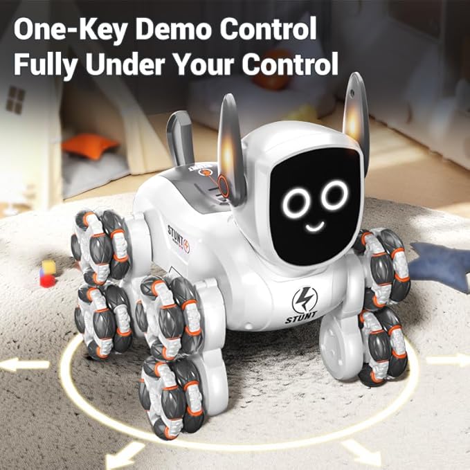 4WD Stunt Remote Control Robot, Multi Function RC Car Toys for Kids, Eight Wheeled Robot Dog with Music & Light, Children Birthday Gift for 8+ Years Old Kids