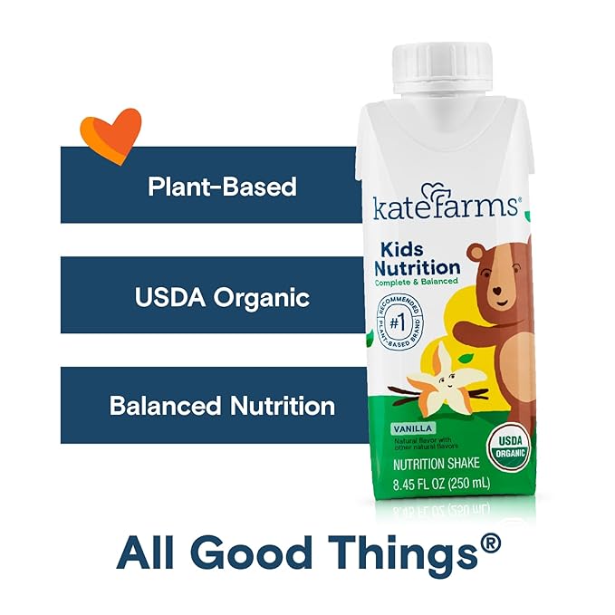 KATE FARMS Organic Kids Nutrition Vanilla Shake, 8g Protein, 27 Vitamins and Minerals, Meal Replacement, Gluten Free, Non-GMO, 8.45 oz (6 Pack)