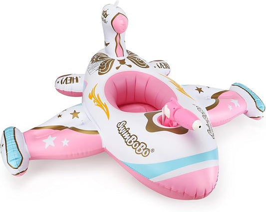Swimbobo Toddler Pool Float Pink Inflatable Airplane Car Baby Swim Float with Water Gun and Safety Seat Pool Toys for Kids 3+ Years Old