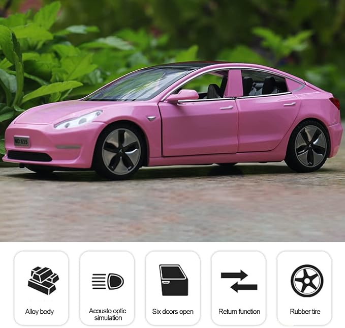 1:32 Scale Model 3 Alloy Car Model Diecast Toy Vehicles for Kids, car Model Toy，Pull Back Alloy Car with Lights and Music,Mini Vehicles Toys for Kids Gift ，Children Birthday Gift.(Pink)