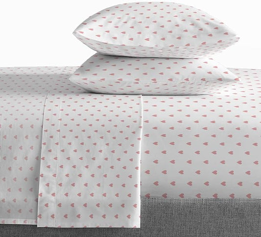 Saturday Park Pink Hearts Full Sheet Set - 4 Piece 100% Organic Cotton Sheets - GOTS & Oeko-TEX Certified