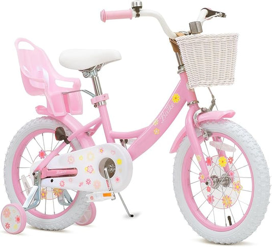 Girls Bike with Basket for Toddlers and Kids Aged 3-14 Years Old, 14 16 18 Inch with Training Wheels & Doll Seat, 20 Inch with Kickstand & Rear Rack, Princess Style Bicycle for Gift