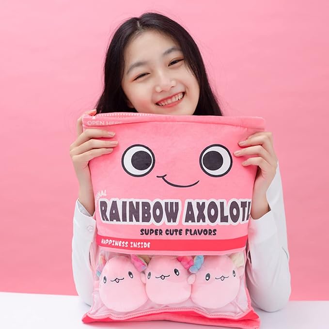 ARELUX Cute Axolotl Plush Pillow:Removable Stuffed Animal Bag Plushie 6Pcs Sets Stuffed Salamander Throw Pillow Soft Pink Axolotl Plush Toys Doll Creative Birthday Friends Family Member