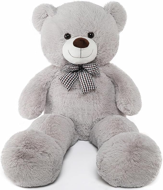 MorisMos Bow Tie Giant Teddy Bear, 55inch Large Big Teddy Bear Plush, Lifesize Stuffed Animals for Girlfriend, Boyfriend, Gray