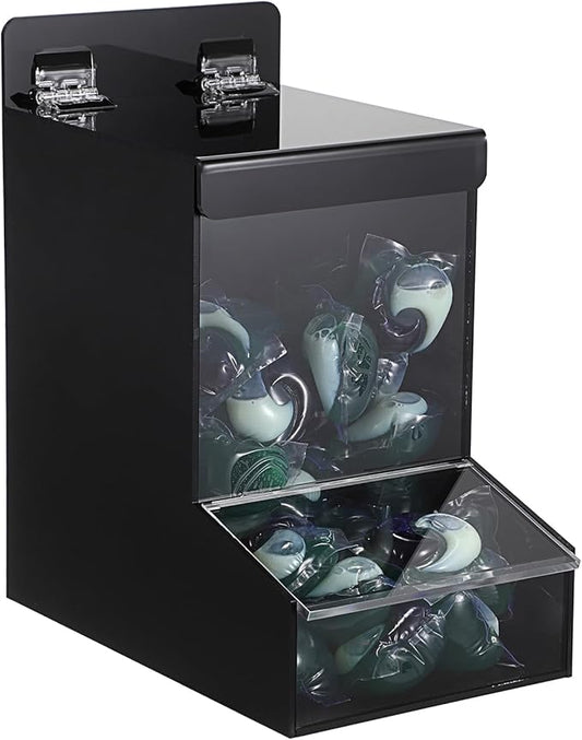 Sumnacon Acrylic Dispenser-Countertop Storge Container for Candy Shoe Covers Golves Hairnets Earplugs,Black Laundry Pod Dispenser with Lids,Wall Storage Dispenser for Laundry Room Pantry Office Store