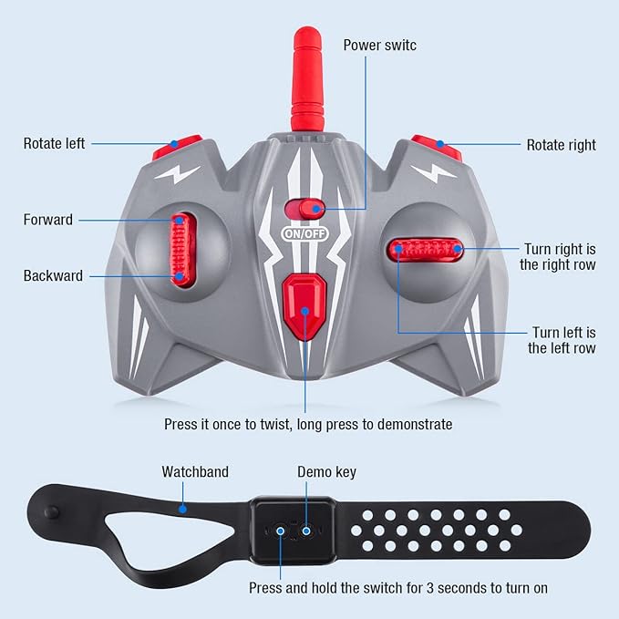 Powerextra Remote Control Car, 4WD 2.4GHz Gesture Sensing Rc Stunt Car, Double Sided 360°Rotating Off Road Car with LED Light & Music, Toy Cars for 6-12 Year Old Boys & Girls - Red