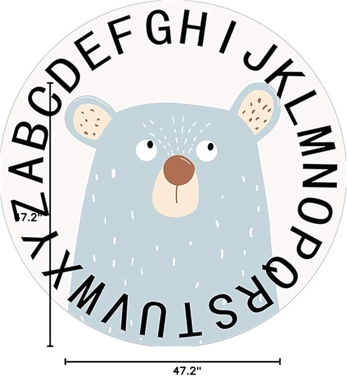 Poowe Round Kids Playroom Rug - Soft Alphabet Nursery Rug for Bedroom-Playtime Collection,Learning & Game Carpet for Classroom,Best Shower Gift for Infant Toddlers (Round 47.2", Words Bear)