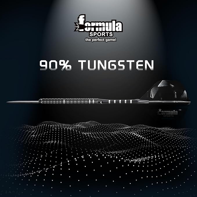 Formula Sports 90% Tungsten Darts Metal Tip Set 21g/22g/23g/24g, Professional Steel Tip Darts Set with Aluminum Shafts, Tungsten Barrels, Extra Flights, Dart Sharpener, Gift Box