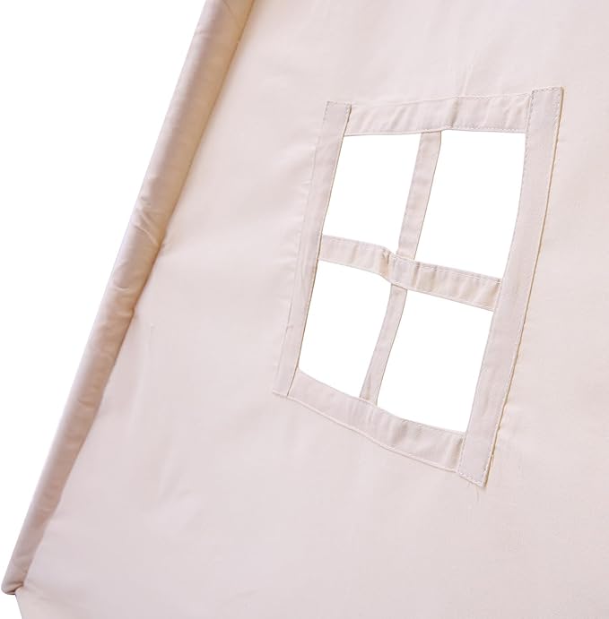 Kids Play Teepee Tent with Carry Bag 43 x 43 x 63 Inch, Natural Cotton Canvas + Pine Wood Frame