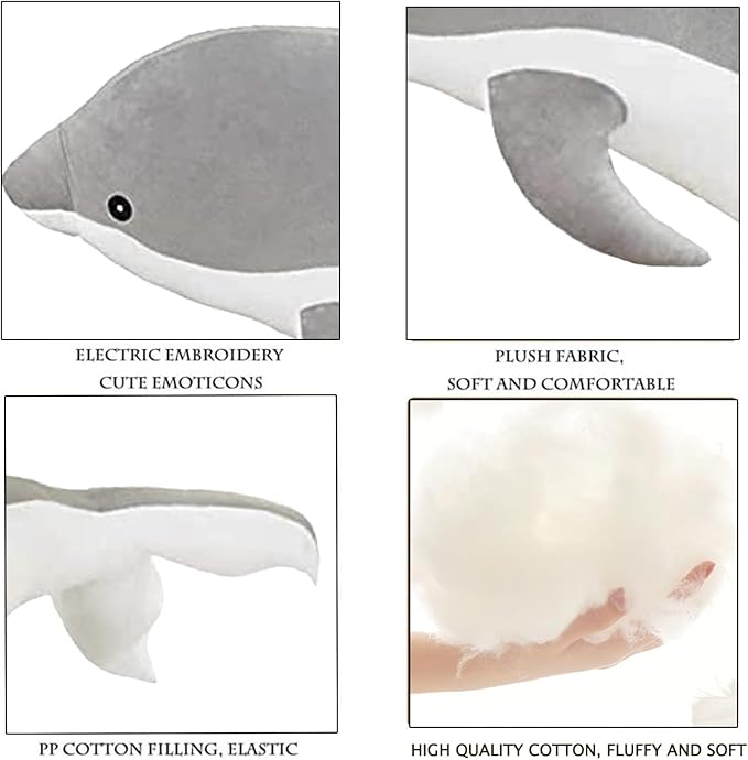 Dolphin Stuffed Animals Plush Pillow Super Soft Sea Animal Plush Toys Dolls for Boys Girls Sleeping Cushion Gift (50cm/19.68in, Grey)