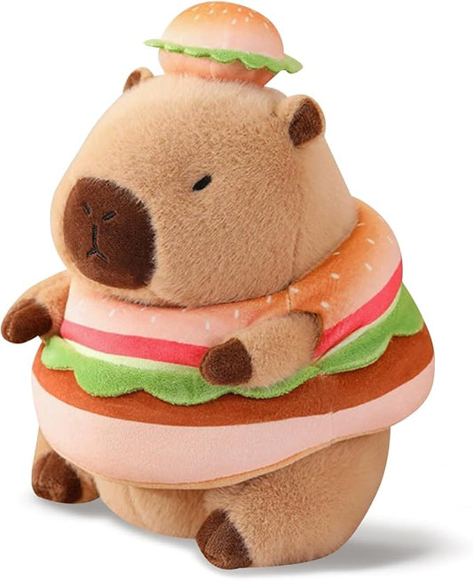 Capybara Plush Toy Kawaii Stuffed Animals with Hamburger Costume Soft Cute Plushies Capybara Doll for Girls Boys Kids Birthday Valentine Gift Room Decor 12 Inch