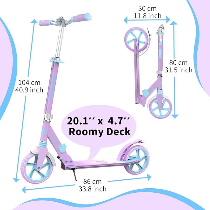 BELEEV V8 Scooters for Kids Ages 6+ with Light-Up Deck, 2 Wheel Folding Scooter for Adults Teens, 4 Adjustable Height, Lightweight Sport Commuter Scooter, Sturdy Frame, Max Load 220 lbs