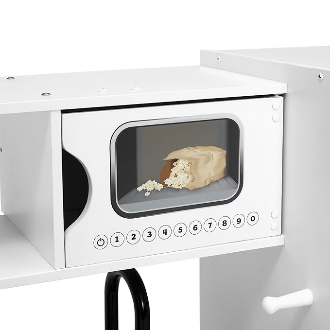 Delta Children Deluxe Modern Kitchen - Toy Kitchen Playset with Realistic Knobs That Turn/Click, Oven, Sink and Fridge/Freezer with Ice Maker, White