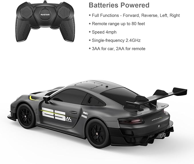 RASTAR Porsche 911 GT2 RS Model Car, 1:24 Scale RC Porsche 911 GT2 RS Clubsport 25 Remote Control Car for for Kids Adults, RC Sports Supercar Grey
