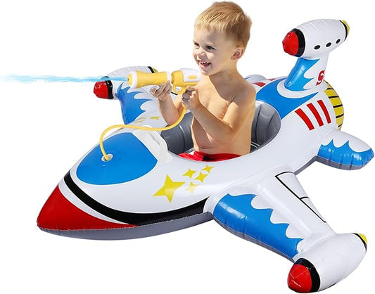 Inflatable Airplane Baby Pool Float with Handle & Squirt Gun, Toddler Swim Float for Boys & Girls Age 1-5