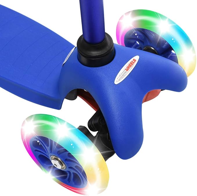 ChromeWheels Scooter for Kids, Deluxe 3 Wheel Scooter for Toddlers 4 Adjustable Height Glider with Kick Scooters, Lean to Steer with LED Flashing Light for Ages 3-6 Girls Boys