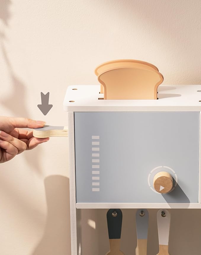 ROBUD Kids Play Kitchen - Wooden Toy Kitchen with Planting Box, Montessori Pretend Kitchen playset with Ice Maker and Pizza Oven for Toddlers 3-8