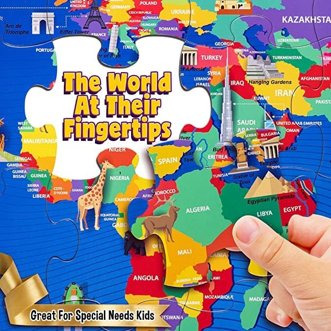 Zigyasaw World Map Puzzle Game - 54 Piece Floor Puzzles for Kids Ages 4-8+ - Educational Geography Game with Quiz Cards - Learning and Intellectual Development Jigsaw Puzzles