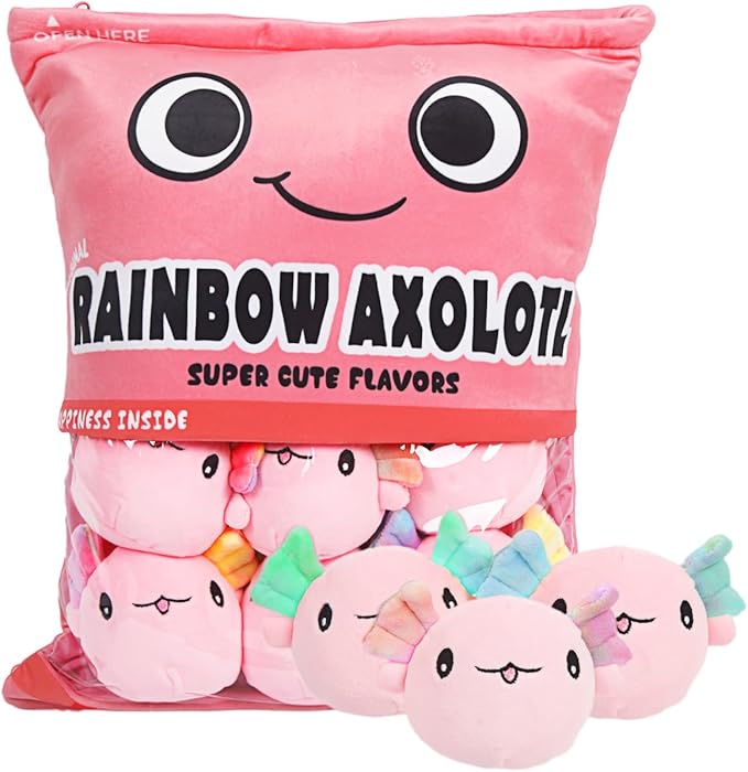ARELUX Cute Axolotl Plush Pillow:Removable Stuffed Animal Bag Plushie 6Pcs Sets Stuffed Salamander Throw Pillow Soft Pink Axolotl Plush Toys Doll Creative Birthday Friends Family Member