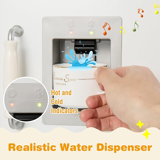 HONEY JOY Corner Kids Kitchen Playset, Little Chef Wooden Play Kitchen for Toddlers, Water Dispenser, Microwave, Range Hood, Refrigerator, Cookware, Modular Pretend Toy Kitchen Set w/Lights & Sounds