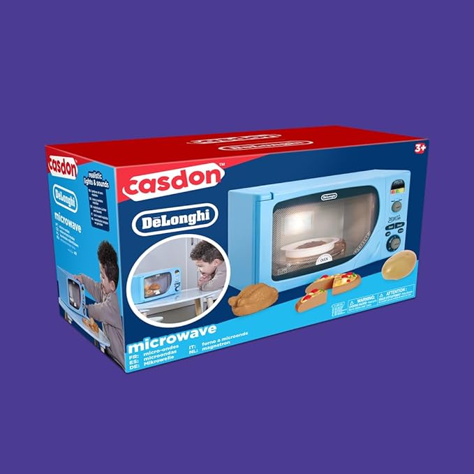Casdon DeLonghi Microwave. Toy Replica of DeLonghi’s ‘Infinito’ Microwave for Children Aged 3+. Featuring Flashing LED’s, Sounds & More, Blue