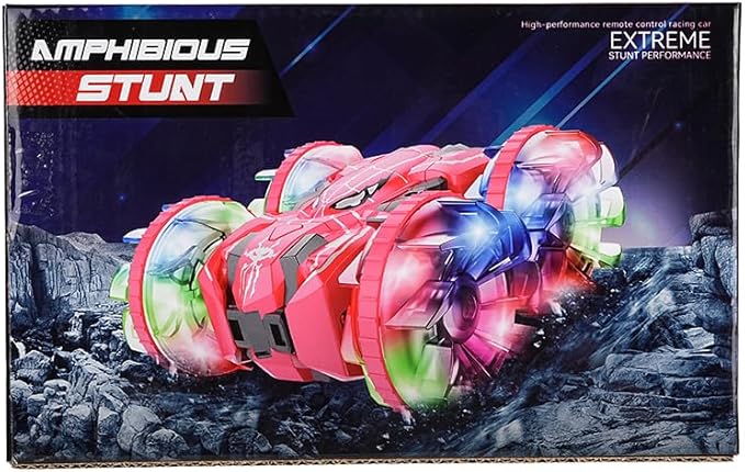 4WD Waterproof RC Car, 2.4 GHz Amphibious Remote Control Car Remote Control Boat for Kids, 360°Rotation RC Truck Stunt Cars with LED Lights, Boys Girls Gifts All Terrain Water Beach Pool Toy