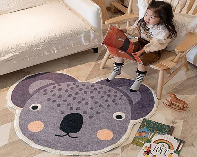 Poowe Koala Kids Play Mat Baby Nursery Rug Round Educational Alphabet Soft Area Rug Non Slip for Children Toddlers Bedroom (Round 47.2 in)