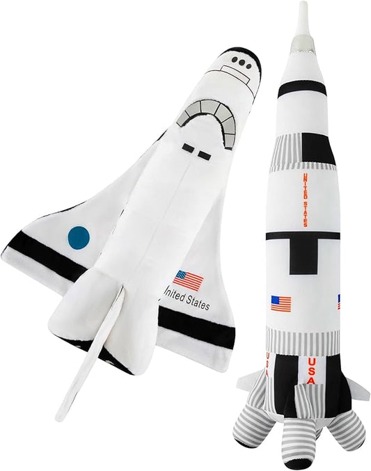 Space Shuttle Plush Toy 14 " & Saturn Rocket 17 ", Mission Ship for Kids, Christmas & Birthday Gifts for Little Astronauts, Boys & Girls, Soft & Huggable, Fun, Great for Imaginative Play