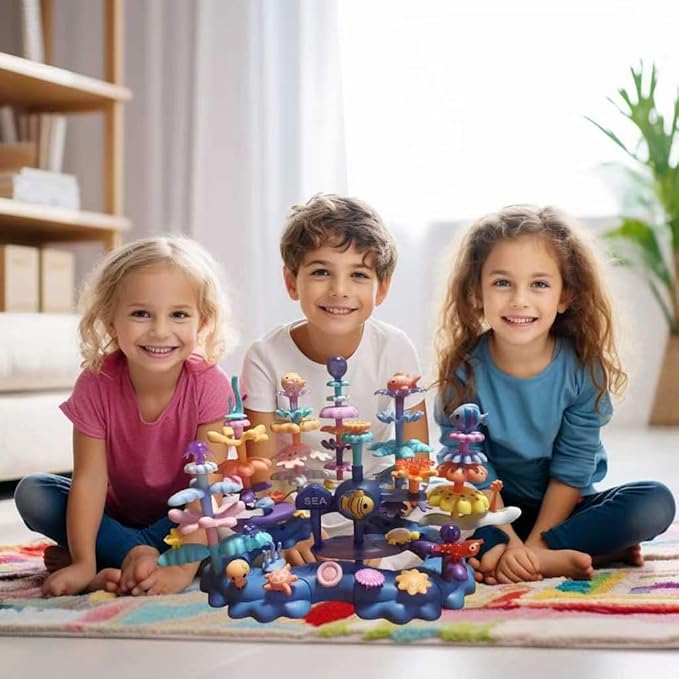 Ocean Underwater World Coral Toy, Large Ocean Blocks for Age 3-6, Coral Garden Building, Realistic Sea Animal Toys STEM Toy for Toddler Activities Ages 3 4 5 6 Easter Birthday Gifts (76PCS)