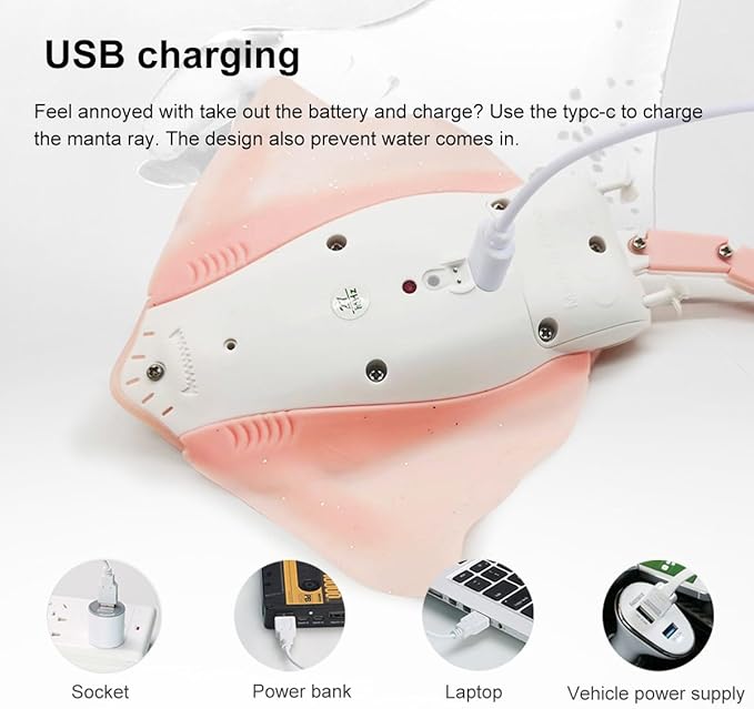 Pool Toys Remote Control Stingray Diving into Water High Simulation Robot Manta ray Lights Rechargeable Battery Remote Control Bathtub Summer Pool Toys Great Gift RC Boat for 8-12 Year Kids Pink