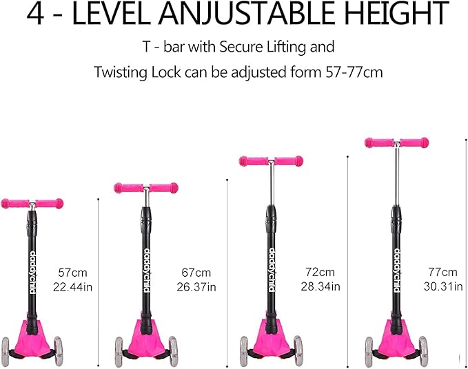 Kids Kick Scooter, 3 Wheeled Scooter for Kids, Child/Toddlers Toy, Adjustable Height, Anti-Slip Deck, Flashing Wheel Lights, for Boys/Girls 3-12 Year Old