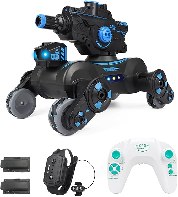 RC Tank That Shoots, RC Stunt Car Shooting Water Bullets, Gesture Sensing Remote Control Tank with 360?Rotation, Spray, Light and Music, 2.4GHz 4WD RC Cars with 2 Batteries for Kids (Black)