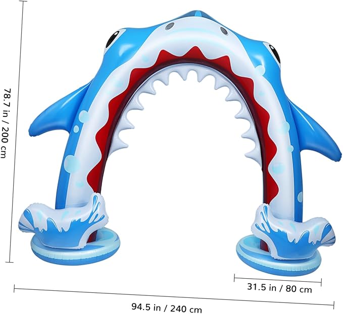 Toyvian Inflatable Arch Sprinkler Shark, 95.4 x 78.7 Summer Outdoor Sprinkler Water Toys for Kids, Large Water Sprinkler Toys for Boys & Girls