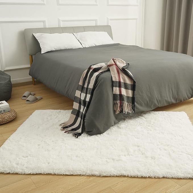 Amearea Premium Soft Fluffy Area Rug Modern Shag Carpet, 3x5 Feet, Fuzzy Shaggy Rugs for Bedroom Living Room Teen Apartment Decor, Comfortable Indoor Furry Dorm Carpets, Cream
