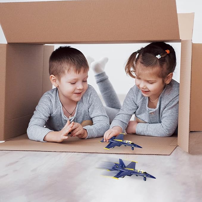 ArtCreativity Diecast F-18 Blue Angel Jets with Pullback Mechanism, 2 pcs, 6.75 inches Diecast Metal Jet Plane Fighter Toys for Boys, Air Force Military Cake Decorations, Aviation Party Favors