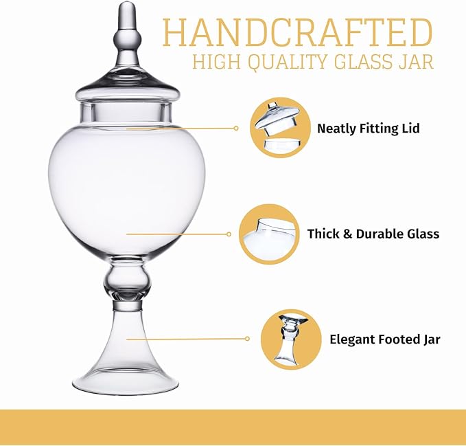 Diamond Star Clear Glass Apothecary Jars, Large Candy Buffet Display, Elegant Storage Jar, Decorative Wedding Candy Organizer Canisters (Height: 16.5" Body: 6.5")
