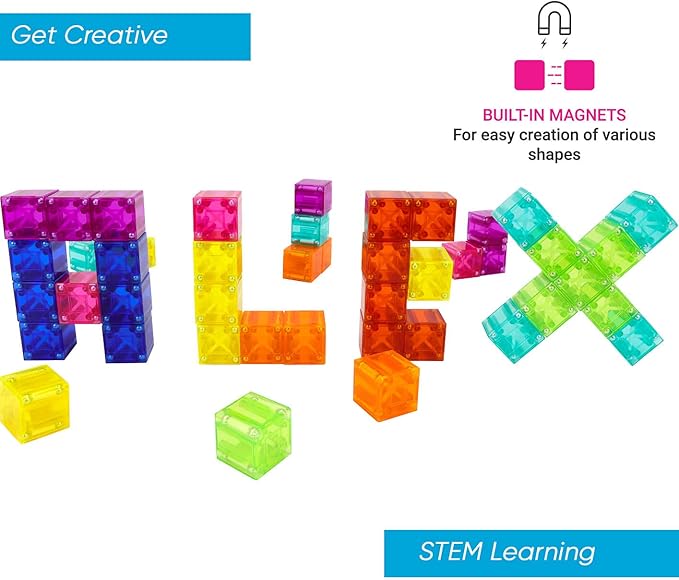 BrainSpark 48PCS Digit Blocks Translucent Magnetic Building Blocks, Montessori Clear Magnet Cubes for Boys Girls Stacking Block Sets Ages 3-9