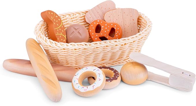 New Classic Toys Traditional Bread Basket - Pretend Play Toy for Kids Cooking Simulation Educational Toys and Color Perception Toy for Preschool Age Toddlers Boys Girls