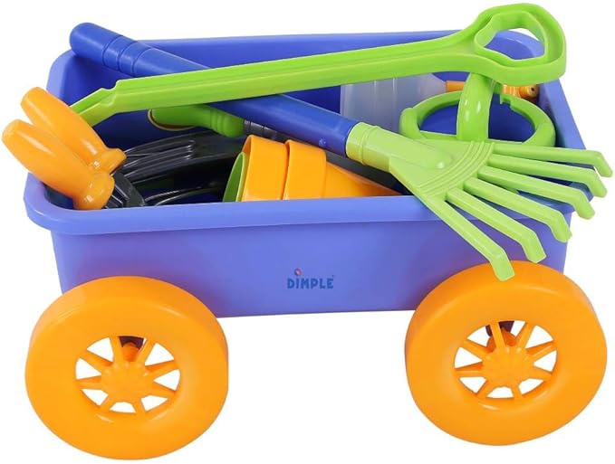 Dimple Garden Wagon & Tools Toy Set Premium 15 Pcs Kids Gardening Tools & Wagon Toy Set - Sturdy & Durable - Top Yd, Beach, Sand, Garden Play Set - Great for Kids & Toddlers