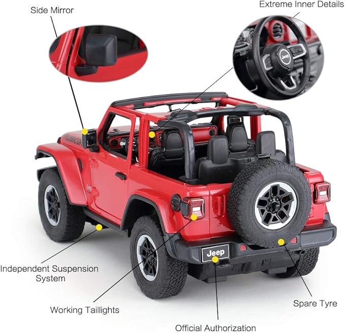 RASTAR Off-Road Remote Control Car, 1:14 Jeep Wrangler JL RC Off-Road Racing Vehicle Toy Car for Kids Adults, Spring Suspension/Door Open, 2.4Ghz RED