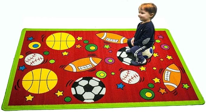 Mybecca Kids Rug Sport RED Area Rug 5x7 (Approx : 4'11" X 6' 10") Non Slip Gel Backing