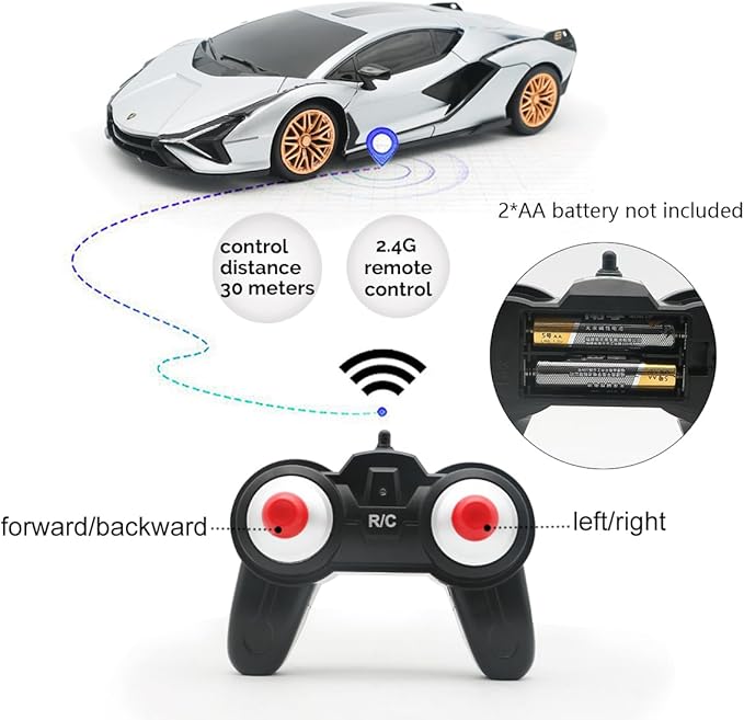 QUN XING Remote Control Car 1:24 Officially Licensed 2.4GHZ Rc Cars Lambo Sport Racing Toy Car for Kids Boys 4-7 Years Birthday Gift,Silver