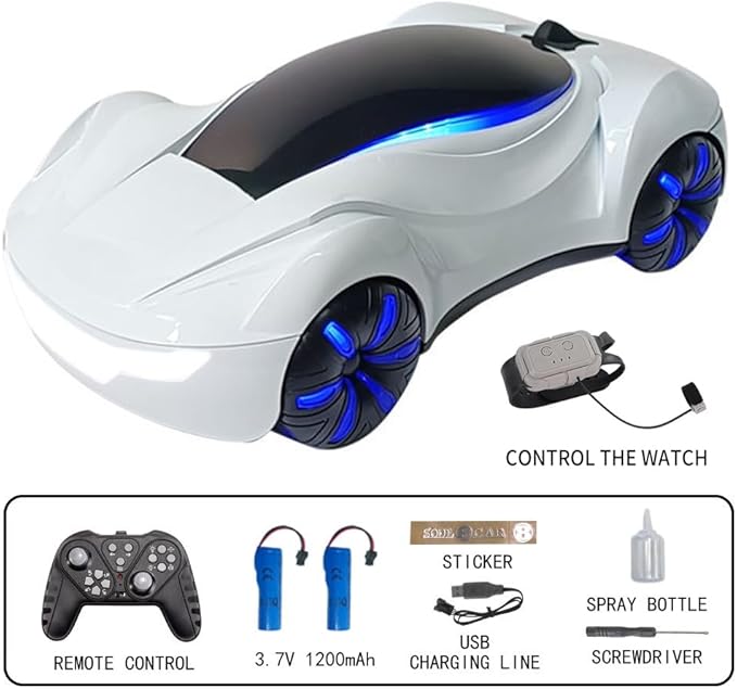 Remote Control Car, Gesture Sensing RC Sunt Car, 2.4GHz RC Drift Car for Kids with Spray Light and Sound, 360?Rotating Side Drifting RC Cars Birthday Gifts for Boys Girls, 2 Batteries (White)