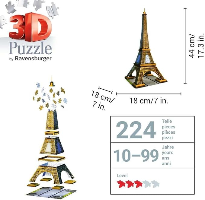 Ravensburger Eiffel Tower 216 Piece 3D Jigsaw Puzzle for Kids and Adults - 12556 - Easy Click Technology Means Pieces Fit Together Perfectly
