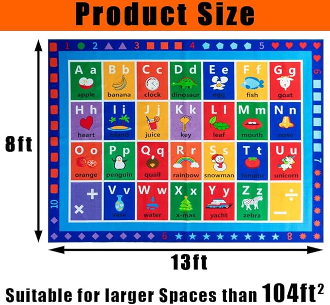 ABC Classroom Rug, Large Classroom Rugs Elementary, Preschool&Daycare Rugs for Classroom,Learning Alphabet Educational Rugs for Kids Playroom, Nursery(13'x7'7'', Blue)