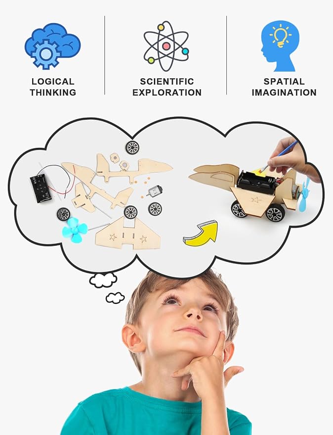 Poraxy 5 in 1 STEM Model Car Kits, STEM Projects for Kids, Boys Toys Age 8-10, 3D Wooden Puzzles, Crafts Educational Science Building Kit, Birthday Gifts for 8 9 10 11 12 Year Old Boys and Girls